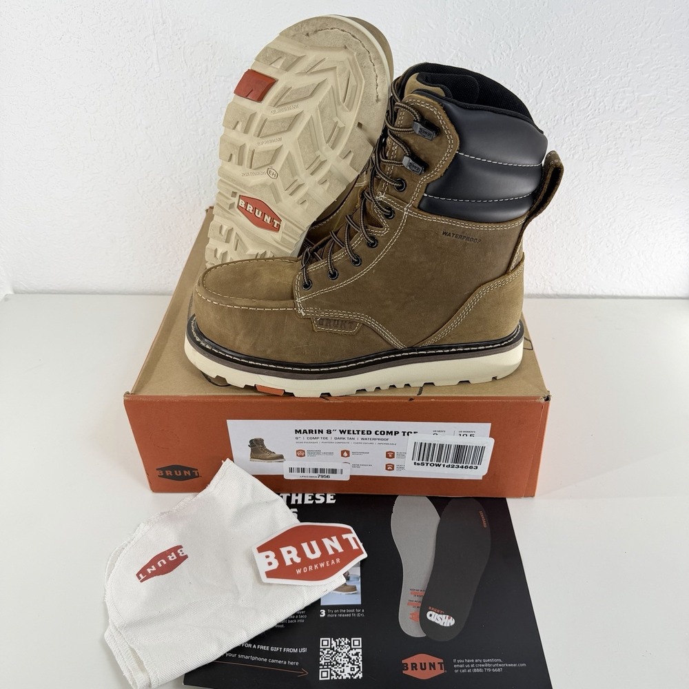 Brunt Marin 8" Welted Comp Toe Boots Mens Sz 9 Brown Waterproof Work Safety EUC